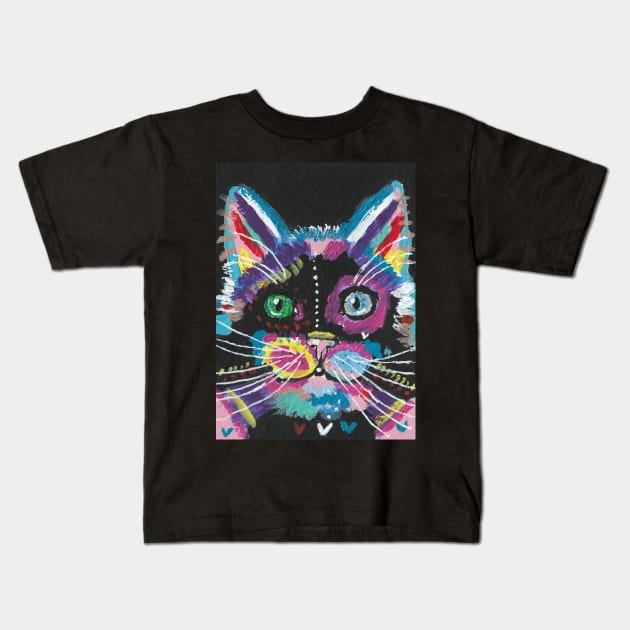 Cute colorful cat face Kids T-Shirt by SamsArtworks